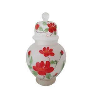 Vintage Viking Glass Frosted Satin Glass Ginger Jar / Apothecary Jar with Lid Ur